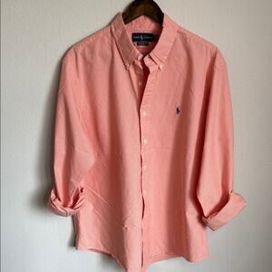 Ralph Lauren Orange Houndstooth Custom Fit Button Down Shirt Size XXL